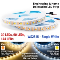Bande LED blanche monocouleur WS2815 12V, ruban lumineux flexible pour applications résidentielles et commerciales