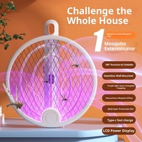 Raquette électrique anti-moustiques pliable pour usage domestique, rechargeable, lampe automatique attractrice de moustiques, tapette à mouches deux-en-un