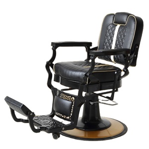 Sillón de Barbería Clásico de Lujo, Estilo Europeo Retro, Negro, con Base Giratoria de 360 Grados, Ajustable - Product Image 1