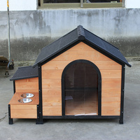 Grand chenil de luxe moderne en bois de sapin massif Cage pour chien en plein air Maison pour animaux de compagnie avec mangeoire et boîte de rangement à motif animal