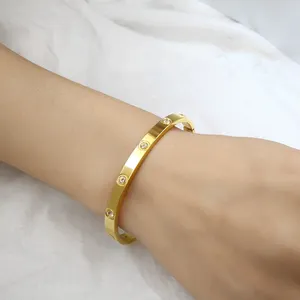 Moda Jóias Senhoras Mulheres Cristal CZ Cubic Zirconia Pulseira Logotipo Personalizado Pulseira Parafuso De Aço Inoxidável Pulseira Bangle