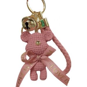 Cartoon Cute Resin Teddy Bear Keychain Woman Bag Charm Pendant Woven Rope Wrist Strap Bell Teddy Bear <b>Keyring</b> Accessories - Product Image 5