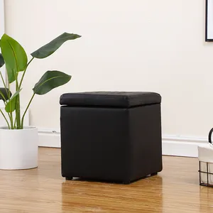 soft black square leather shoe changing stool