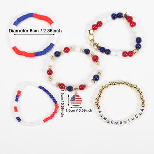 Fashion Jewelry Red White Blue <b>Beaded</b> <b>Bracelets</b> Usa Flag Charm Party Casual Unisex Made In China - Product Image 3
