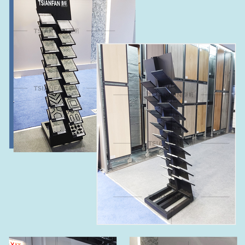 Floor Stone Standing Display New Design Tilt Ceramic Tile Racks For Show Artificial Granite Quartz Black Marble Sample Displays