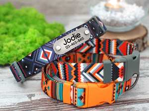 Collier pour chiot en velours réglable avec nœud papillon, motif personnalisé gravé avec le nom, style Southwest - Product Image 4