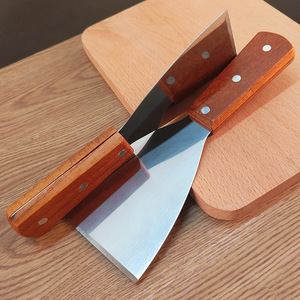 Yinhao มีด้ามจับทำจากไม้สำหรับทำอาหารบาร์บิคิวทำจากสเตนเลสมีขอบเอียงตะหลิวย่าง - Product Image 3