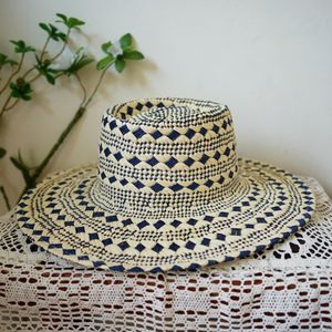 A062701 Nouveau Chapeau de Soleil en Paille à Motif pour les Vacances Bleu+Beige Chapeau <span class=keywords><strong>Jazz</strong></span> Polyvalent d'Été - Product Image 4