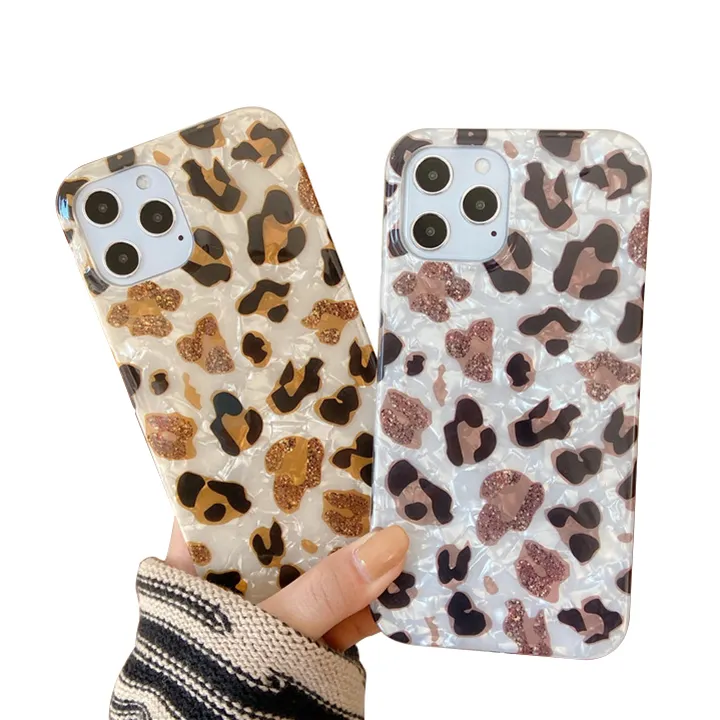 Coque scintillante pour téléphone portable, imprimée léopard, en cristal, pour Iphone