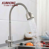 Robinet de cuisine moderne en acier inoxydable brossé, flexible, à poignée unique, pour eau froide, vente en gros, directement de l'usine, en promotion