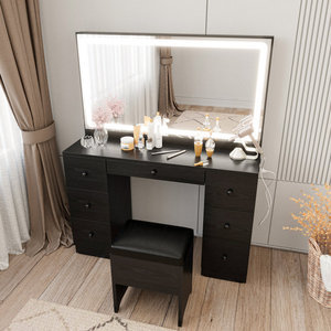 Nhà Máy bán hàng trực tiếp của đồ nội thất phòng ngủ, màu đen tạo nên bàn trang điểm Vanity với gương bán buôn bàn trang điểm hiện đại - Product Image 5