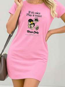 Vestido Casual Deportivo para Mujer, con Estampado Gráfico, Cintura Elástica, Transpirable, Cuello Redondo y Manga Corta - Product Image 6