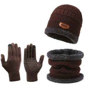 Conjunto de Tres Piezas de Lana Suave Tejida de Moda de Invierno, Color Sólido, Gorro con Capucha Cálido de Lujo, Guantes, Gorro y Bufanda para Hombre y Mujer - Product Image 2