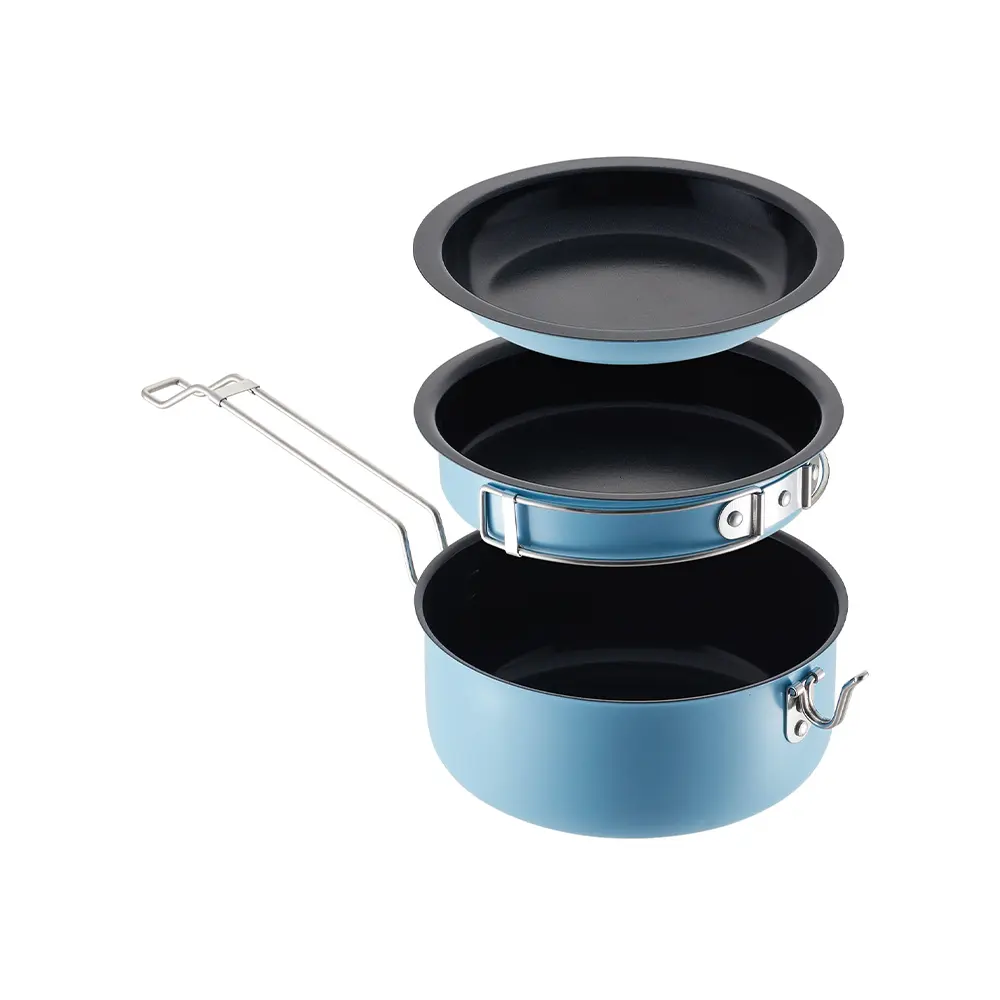 Manufacturer 3Pcs Aluminum Lightweight Pot And Pan Set Portable Outdoor Cookware Camping Cooking Pot Set