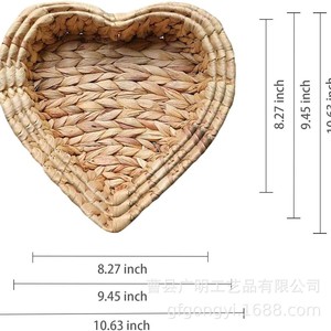 Hand-woven <b>Storage</b> <b>Basket</b> Heart-shaped Woven Tray Rectangle Size Handmade Desktop Organizer Nordic Style Fruit Plate - Product Image 4