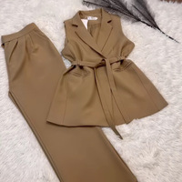 Ensemble tailleur-pantalon décontracté pour femme avec logo personnalisé, débardeur sans manches à lacets et pantalon large taille haute, idéal pour le bureau