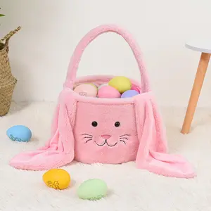 2024 fabricant énorme capacité en peluche panier de Pâques personnalisé grandes oreilles fourrure panier de Pâques sac