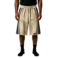 Short en coton vintage délavé et vieilli, coupe ample, patchwork, avec cordon de serrage, personnalisable avec logo, pour homme
