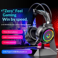 Headphone T9 Dual-Mode Over-Ear 2.4G Nirkabel + Kabel 2m  5.3 ANC RGB Lighting Headset Gaming Grosir