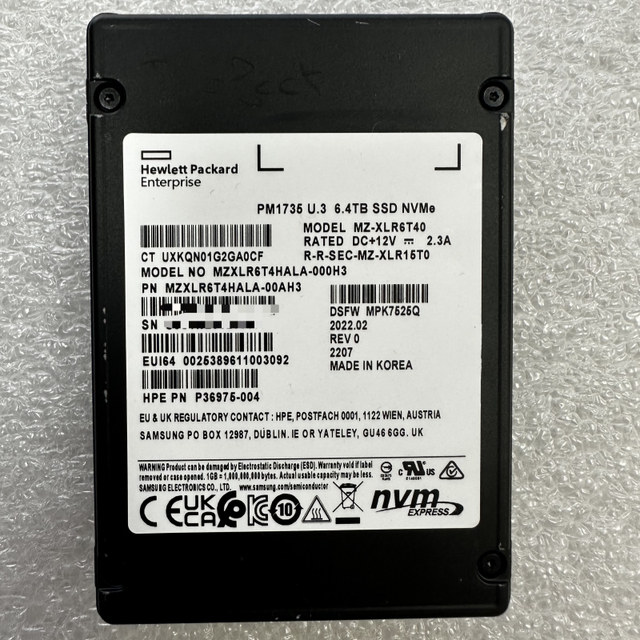 Enterprise Grade SSD for Samsung MZ-XLR6T40 6.4TB PCIe NVMe 4.0 X8 2.5" MZXLR6T4HALA-00AH3 PM1735 P36976-004 Server SSD