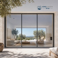 Système de porte coulissante en aluminium pour patio européen moderne, à rupture de pont thermique, double vitrage, verre trempé, pour économie d'énergie, intérieur