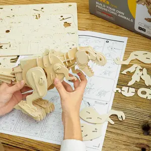 Robotime Rokr Assemble Toys D210 Sound Control Walking Tyrannosaurus DIY Toys 3D Wooden Puzzles For Kids