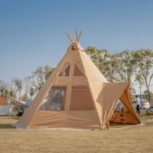Luxus Glamping 420gsm Poly Baumwolle Leinwand großes Zelt Outdoor Camping Holzrahmen Tipi Zelt Tipi Zelt