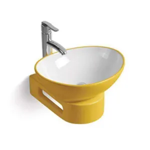 chaozhou PATE ceramic sanitary ware factory bathroom vanities sink colorful Mini wall hung yellow wash basin