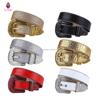 Ceinture Western Sundo Grande Taille en PU avec Strass en Cristal et Boucle en Alliage Doré Scintillant pour Hommes et Femmes – Vente en Gros