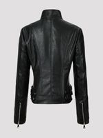 Veste en similicuir PU de luxe discret pour femme, coupe ajustée, col montant, style motard, automne-hiver, haute qualité, 2026