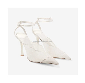 Escarpins de <span class=keywords><strong>mariage</strong></span> sexy en dentelle blanche, talons aiguilles de 100 mm, en cuir véritable, sandales à lanières avec bride cheville, scintillantes, pour bal de promo, couleur <span class=keywords><strong>ivoire</strong></span> - Product Image 4