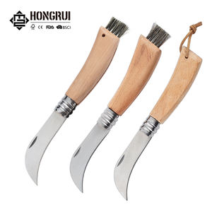 มีดเห็ดสแตนเลส ด้ามไม้ พร้อมแปรง มีดปลูกต้นไม้ มีดเห็ดพับได้ - Product Image 1