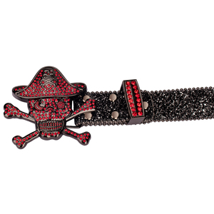 <span class=keywords><strong>Ceinture</strong></span> Western en Cuir PU avec Boucle Large à Broche, Crâne de <span class=keywords><strong>Pirate</strong></span> en Strass Rouge et Cristaux Scintillants, Style Designer Y2K pour Hommes et Femmes - Product Image 6