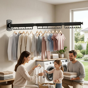 High Quality Foldable Clothes Hangers Wall Mounted Expandable Laundry Clothes Drying Rack Space Saver Clothes Rack for Balcony - Product Image 4