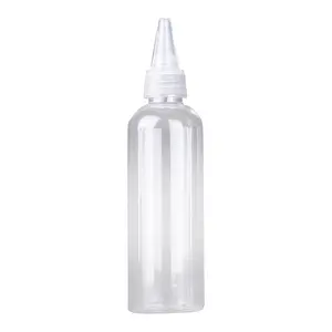 2024 Wholesale 100ml eco friendly PET Plastic Dispensing Squeeze Bottles hair oil die ink paint nozzle applicator with Twist Top