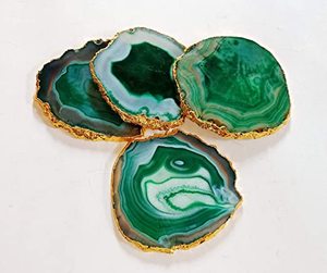 Green <b>Agate</b> Stone <b>Coaster</b> Gold Trim Polished Gemstone Drink Mat Irregular Decorative Cup Pad Home Gift - Product Image 1