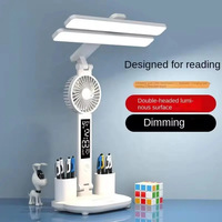 Protection des yeux Double tête USB Rechargeable Dimmable TouchLed Lampe de table avec ventilateur porte-stylo lampe de lecture de bureau