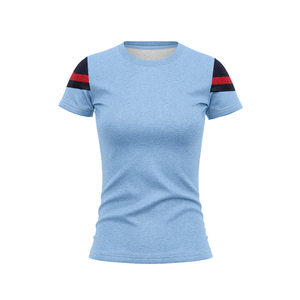 T-shirt à col rond pour femme NRL Color Block, T-shirt à manches courtes Ringer pour femme de la ligue de rugby, noir et blanc chiné avec accents verts - Product Image 3