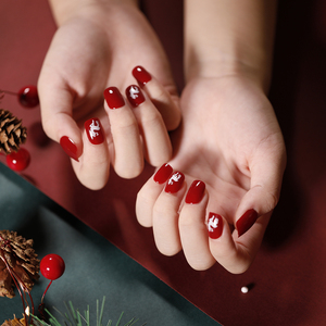 24 <span class=keywords><strong>Uñas</strong></span> <span class=keywords><strong>Postizas</strong></span> Navideñas Adhesivas, Color Rojo <span class=keywords><strong>con</strong></span> Diseño de Purpurina Dorada, <span class=keywords><strong>Uñas</strong></span> <span class=keywords><strong>Postizas</strong></span> Cortas - Product Image 3
