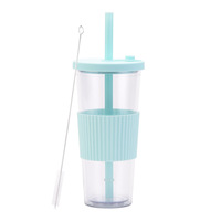 Gobelet à thé à bulles en plastique mat à double paroi de 700 ml, tasses à thé à bulles réutilisables, tasse à café avec couvercle et paille