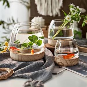 Pecera <span class=keywords><strong>de</strong></span> Vidrio Transparente con Base <span class=keywords><strong>de</strong></span> Madera, Mini Pecera, Florero Hidropónico, Florero para <span class=keywords><strong>Centro</strong></span> <span class=keywords><strong>de</strong></span> <span class=keywords><strong>Mesa</strong></span>, Dormitorio - Product Image 2