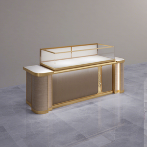 Vitrina de Lujo Personalizada con Iluminación LED Dorada y Gabinete de Vidrio y Acero Inoxidable, Muebles de Exhibición para Joyería - Product Image 2