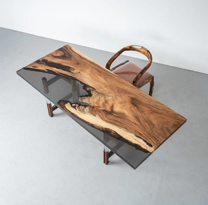 Table de salle à manger, de conférence ou de café en bois massif de style moderne de haute qualité avec bord naturel et résine époxy, idéale pour salon, 4ft ou 5ft - Product Image 2