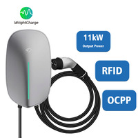 Cargador de Vehículos Eléctricos de 11kW, Wallbox de Pared Tipo 2 para Gasolinera, con Certificación CE, RoHS, TUV, Control por Tarjeta RFID, Aplicación y Wifi, Smart Hub