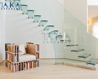 Design moderne de luxe, intérieur préfabriqué, Double escalier flottant en verre trempé avec semelle en verre, Double escalier