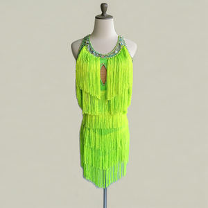 Ladies Salsa Cha Cha Performance Costume <b>Neon</b> Green Ballroom Latin Dance <b>Dress</b> Fringe Skirt with Keyhole Cutout Stage Dance Wear - Product Image 5