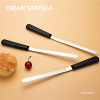 Spatula Kue Profesional Bentuk Persegi Panjang Hitam, Bilah Icing Stainless Steel, Gagang Plastik, Alat Panggang untuk Buttercream Frosting