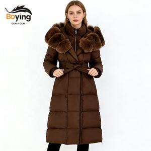 Veste d'hiver longue et moelleuse coupe-vent pour femme Boying avec capuche en polyester épais et grand col en fourrure de renard ODM / OEM - Product Image 1