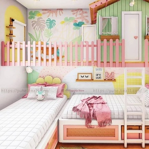 Camera <span class=keywords><strong>da</strong></span> letto rosa <span class=keywords><strong>da</strong></span> <span class=keywords><strong>sogno</strong></span> per ragazze, letto a castello triplo a forma di casetta sull'albero, realizzato su misura in legno massello di lusso con barriera di sicurezza interconnessa, per cameretta dei bambini - Product Image 3