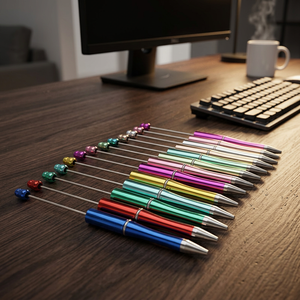 Venta al por mayor de fábrica: Bolígrafos de plástico con cuentas y acabado UV, con barriles chapados <span class=keywords><strong>en</strong></span> colores degradados, bolígrafos DIY con cuentas - Product Image 4